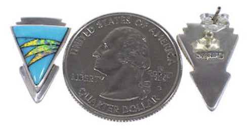 Genuine Sterling Silver Turquoise Opal Post Earrings Jewelry RS39864