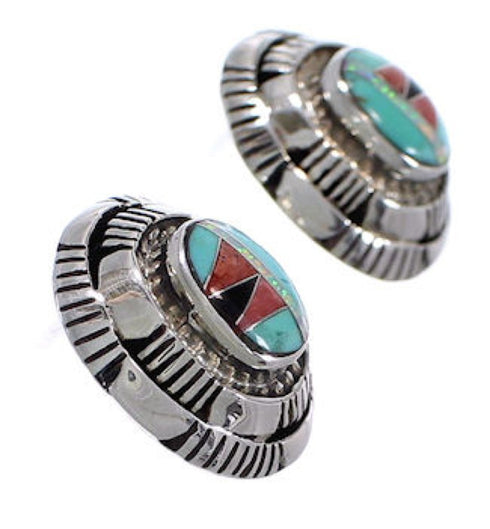 Multicolor Inlay And Sterling Silver Post Earrings AS34551