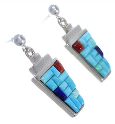 Turquoise Multicolor Jewelry Sterling Silver Post Earrings HS28615