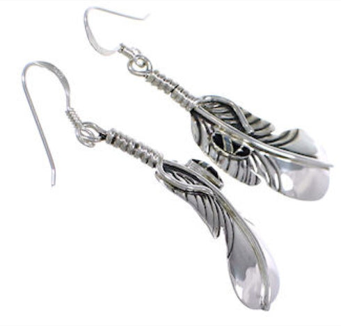 Jet And Opal Inlay Sterling Silver Feather Earrings Jewelry AS54872
