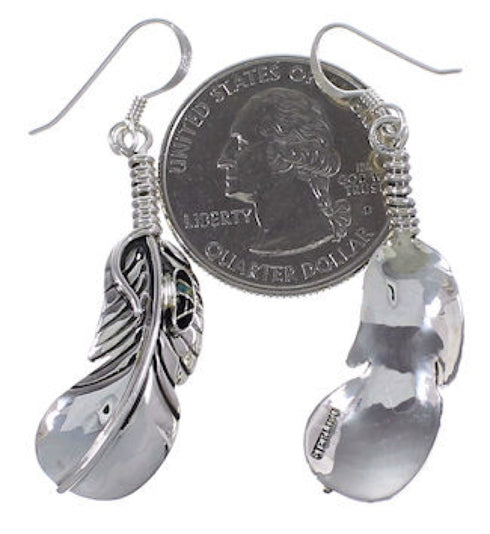 Jet And Opal Inlay Sterling Silver Feather Earrings Jewelry AS54872