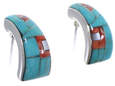 Oyster Shell Multicolor Inlay Sterling Silver Post Earrings RS39404