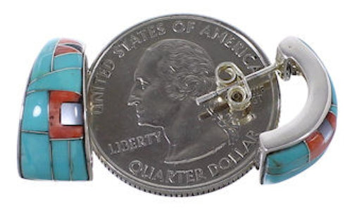 Oyster Shell Multicolor Inlay Sterling Silver Post Earrings RS39404