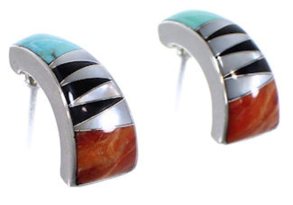 Turquoise Multicolor Inlay Sterling Silver Post Earrings RS39398
