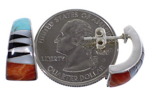 Turquoise Multicolor Inlay Sterling Silver Post Earrings RS39398