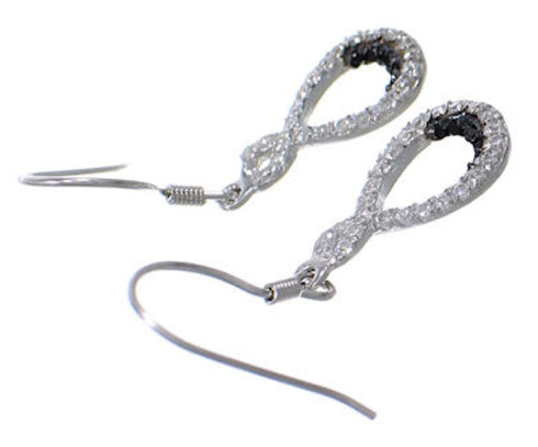 Sterling Siver White Black Cubic Zirconia Hook Dangle Earrings AS55288