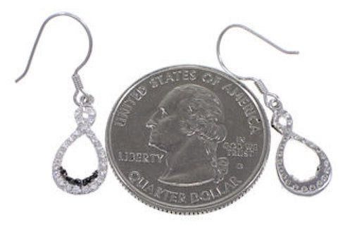 Sterling Siver White Black Cubic Zirconia Hook Dangle Earrings AS55288