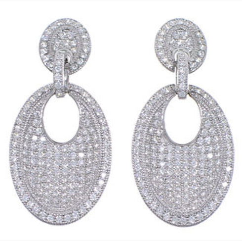 Authentic Sterling Silver Cubic Zirconia Post Dangle Earrings DS55306