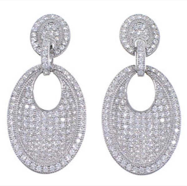 Authentic Sterling Silver Cubic Zirconia Post Dangle Earrings DS55306