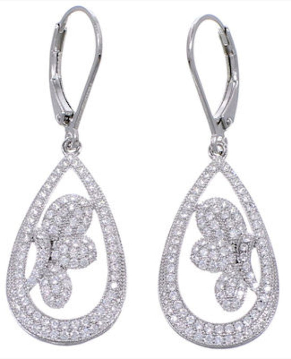 Cubic Zirconia Sterling Silver Post Dangle Earrings Jewelry AS55301