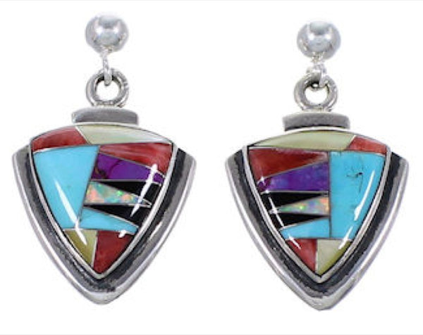 Turquoise Multicolor Sterling Silver Post Dangle Earrings RS39815