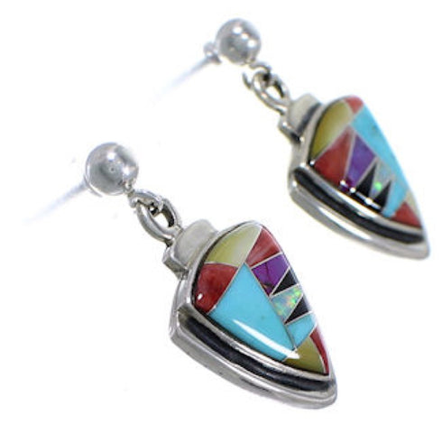Turquoise Multicolor Sterling Silver Post Dangle Earrings RS39815