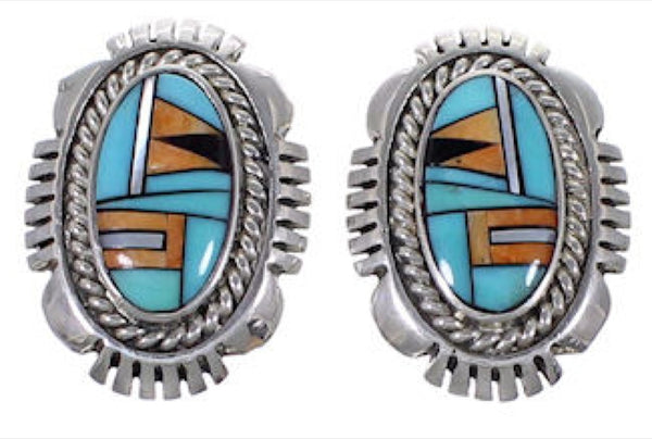 Sterling Silver Turquoise Multicolor Inlay Post Earrings DS39393