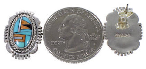 Sterling Silver Turquoise Multicolor Inlay Post Earrings DS39393