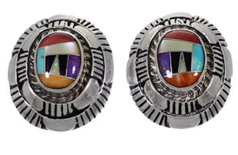 Multicolor Inlay Genuine Sterling Silver Jewelry Post Earrings AS34561