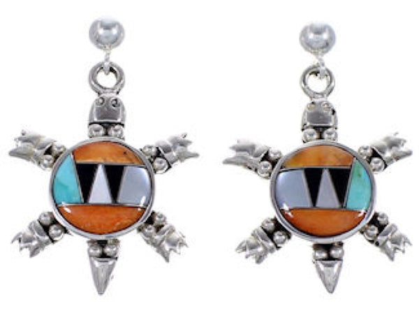 Turquoise Multicolor Silver Turtle Post Dangle Earrings RS39189