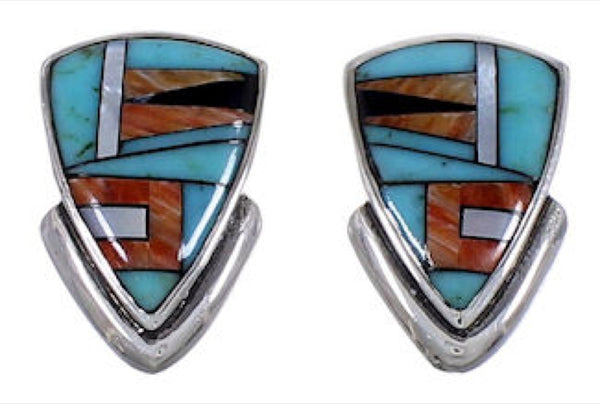 Silver Turquoise Multicolor Inlay Jewelry Post Earrings NS42540