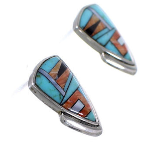Silver Turquoise Multicolor Inlay Jewelry Post Earrings NS42540