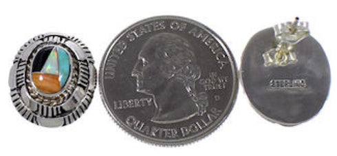 Multicolor Inlay And Authentic Sterling Silver Post Earrings AS34562