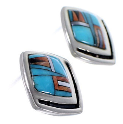 Sterling Silver Turquoise And Multicolor Post Earrings RS42699