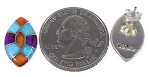 Sterling Silver and Turquoise Multicolor Inlay Post Earrings RS32398