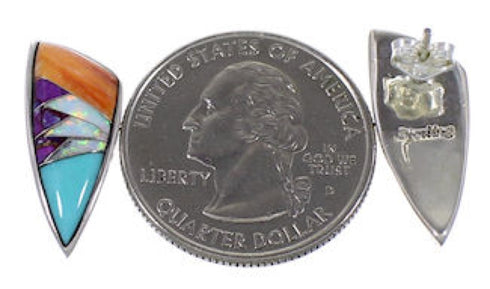 Multicolor Inlay and Genuine Sterling Silver Post Earrings RS32376