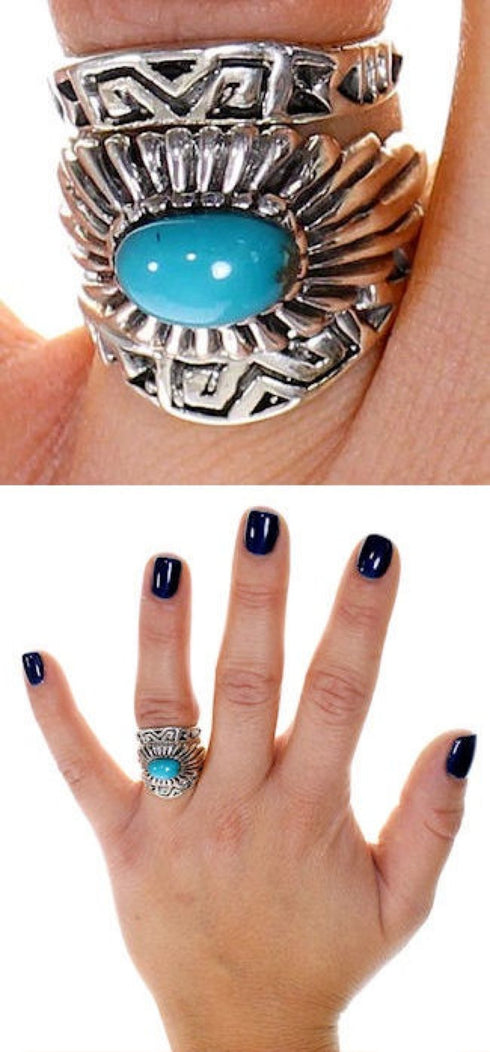 Southwest Turquoise And Silver Stackable Ring Set Size 5-1/2 UX33425
