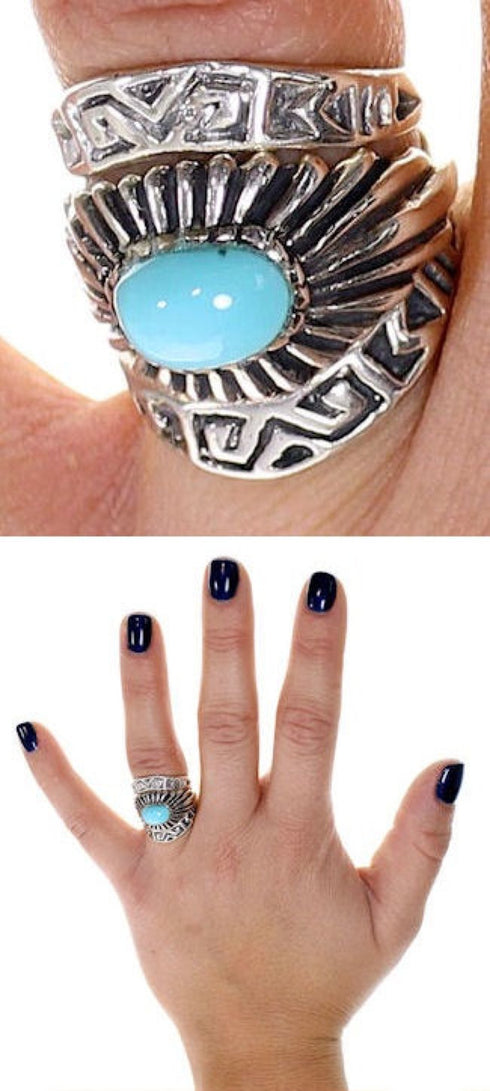 Sterling Silver And Turquoise Stackable Ring Set Size 5-3/4 UX33460