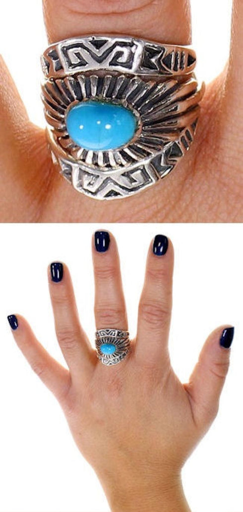 Stackable Silver And Turquoise Ring Set Size 8-1/4 UX33453