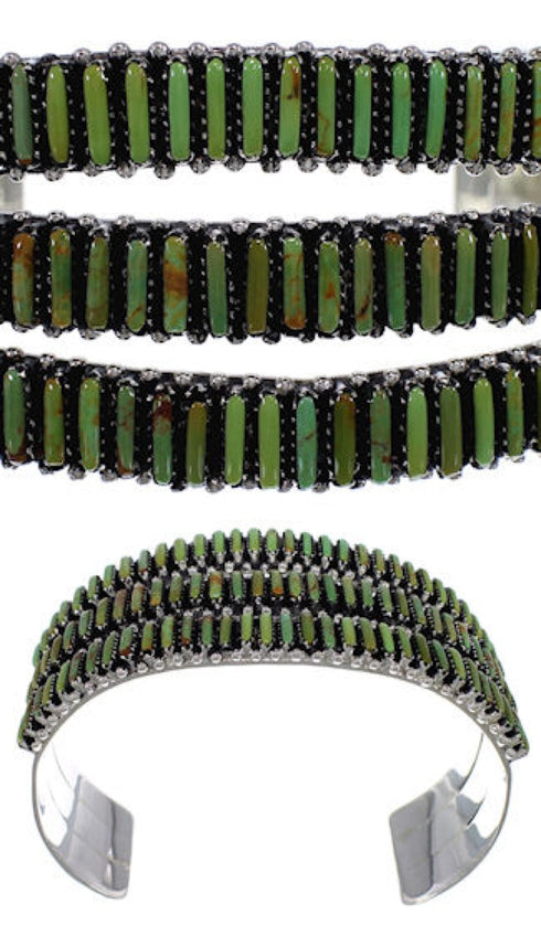 Sterling Silver Turquoise Needlepoint Jewelry Cuff Bracelet VX37395