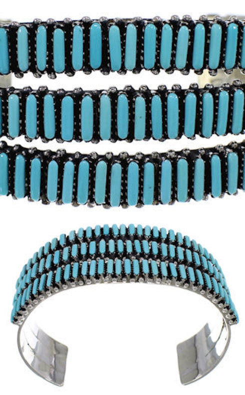Southwest Turquoise Needlepoint Sterling Silver Bracelet VX37415