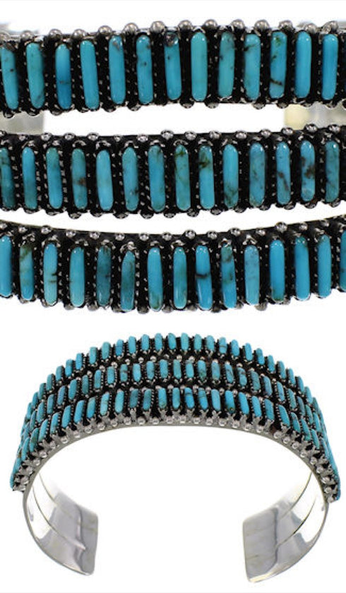 Turquoise Needlepoint Sterling Silver Southwest Bracelet VX37427