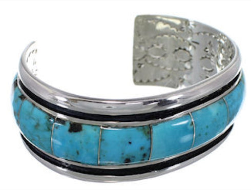 Turquoise Inlay Sterling Silver Cuff Bracelet EX41619