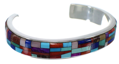 Silver Jewelry Multicolor Inlay Southwest Cuff Bracelet TX39749