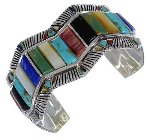 Southwest Authentic Sterling Silver Multicolor Cuff Bracelet CX49720