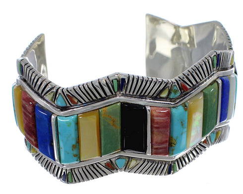 Southwest Authentic Sterling Silver Multicolor Cuff Bracelet CX49720