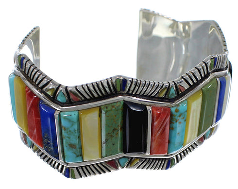 Southwest Multicolor Authentic Sterling Silver Cuff Bracelet CX49721