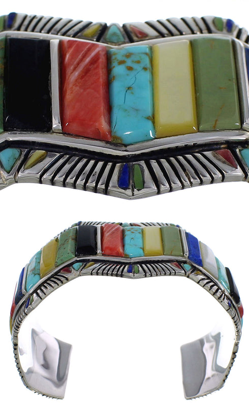 Southwest Multicolor Authentic Sterling Silver Cuff Bracelet CX49721