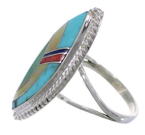 Sterling Silver Multicolor Inlay Jewelry Ring Size 7-1/2 UX33660