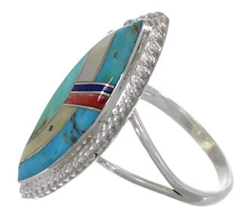 Multicolor Inlay Sterling Silver Southwest Ring Size 8-3/4 UX33675