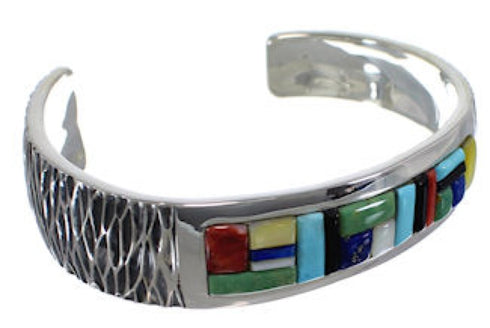 Multicolor Inlay Sterling Silver Cuff Bracelet Jewelry PX38944