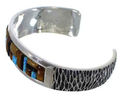 Silver And Multicolor Inlay Southwestern Cuff Bracelet PX38948