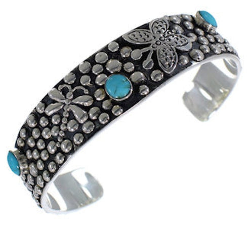 Butterfly Dragonfly Sterling Silver Turquoise Cuff Bracelet PX38954