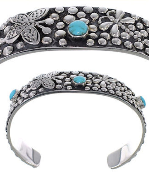 Butterfly Dragonfly Sterling Silver Turquoise Cuff Bracelet PX38954