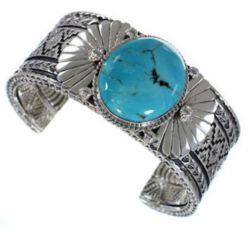 Turquoise And Sterling Silver Southwest Cuff Bracelet HX27247