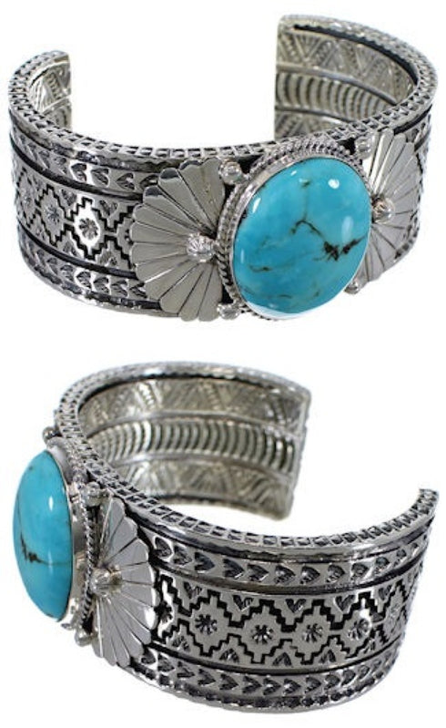 Turquoise And Sterling Silver Southwest Cuff Bracelet HX27247