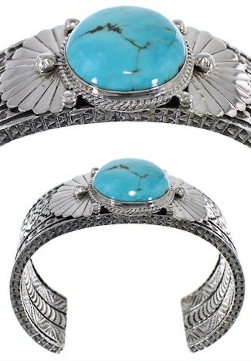 Turquoise And Sterling Silver Southwest Cuff Bracelet HX27247