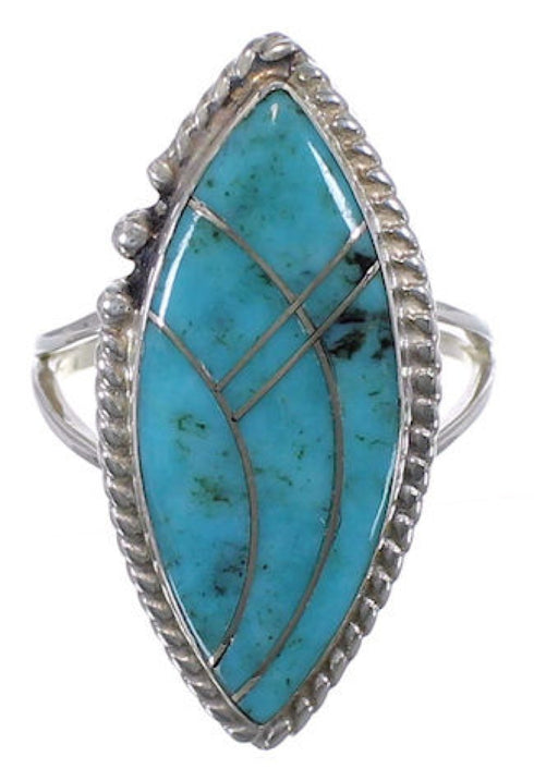Turquoise Inlay Sterling Silver Southwest Ring Size 4-3/4 UX33977