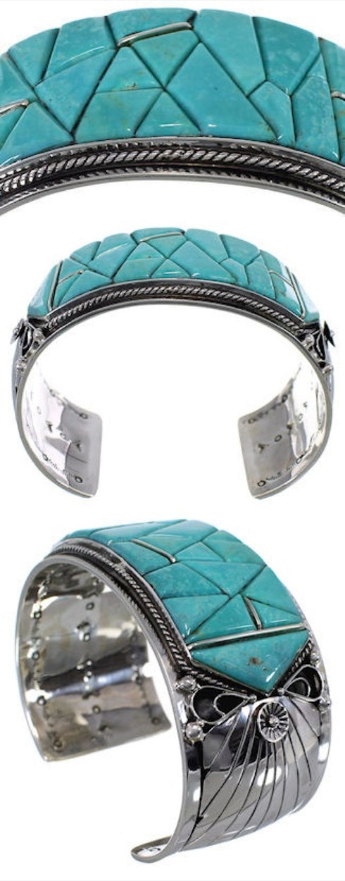 Sterling Silver Jewelry Turquoise Inlay Cuff Bracelet GS59867