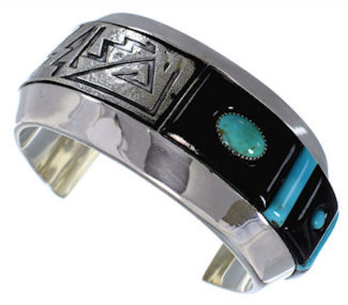 Southwest Jet Inlay And Turquoise Cuff Bracelet PX27968